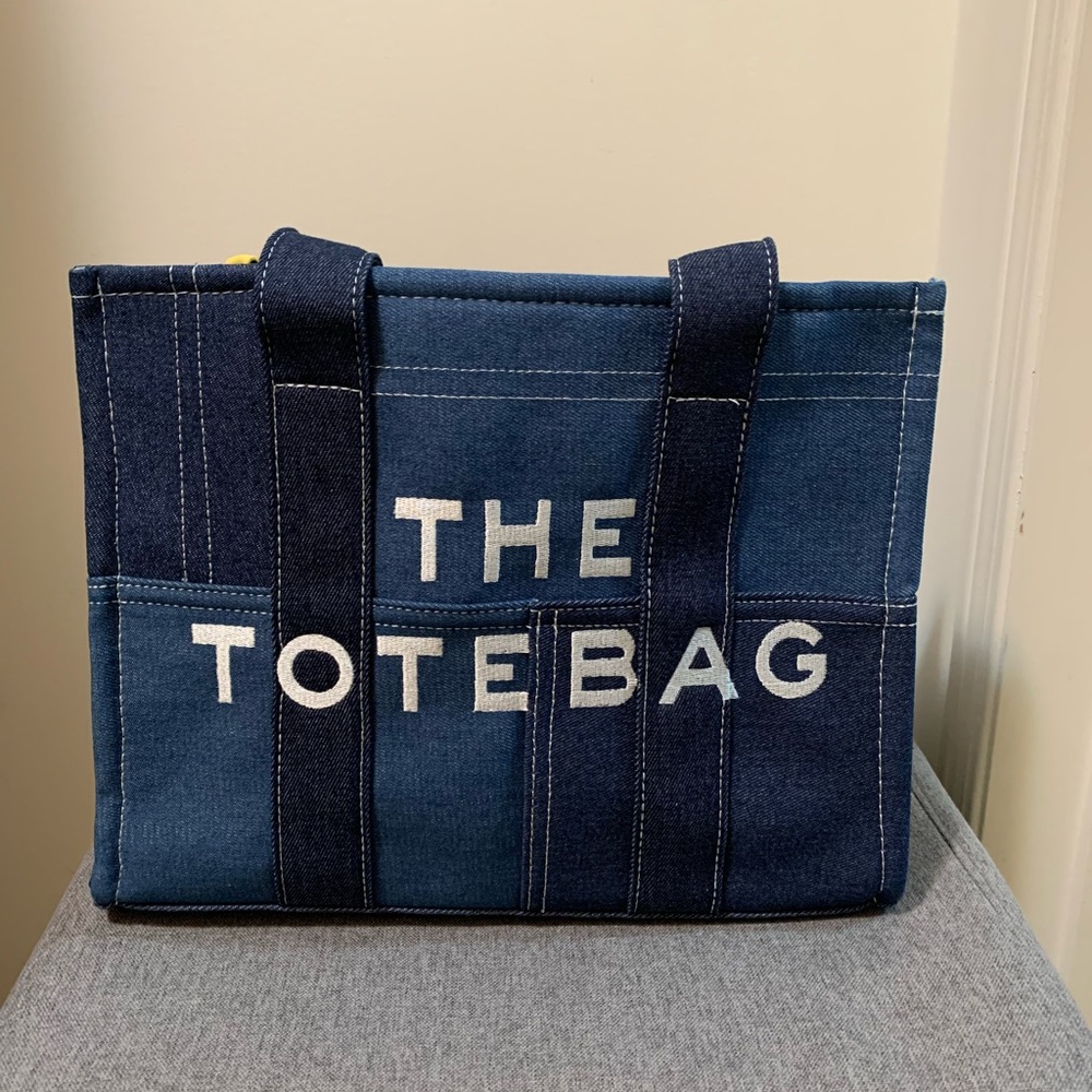 Luxe Fashionz Blue Tote with Sturdy Structure and Distinctive Text